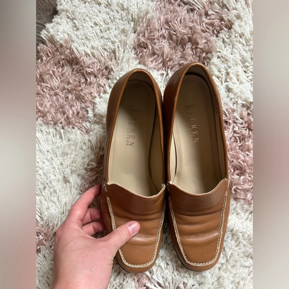 Lauren Ralph Lauren Tan Leather Women's Loafers with a heel 🤎